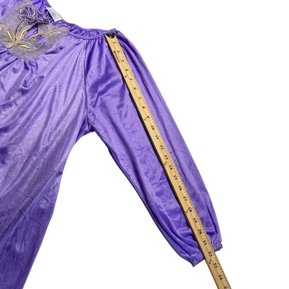 Vintage Milco New York Long Nightgown Nightdress Lavender Lace Floral Inset OS
